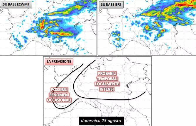 Temporali al nord su base gfs ed ecmwf
