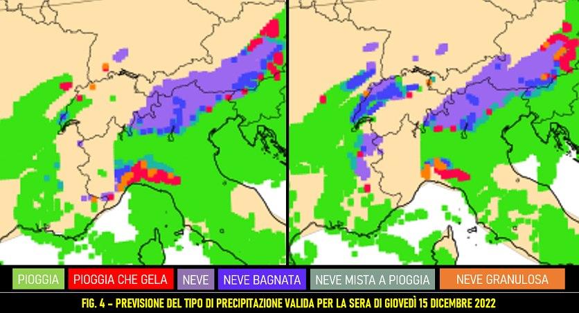 Tipo di precipitazione attesa la sera del 15 dicembre 2022