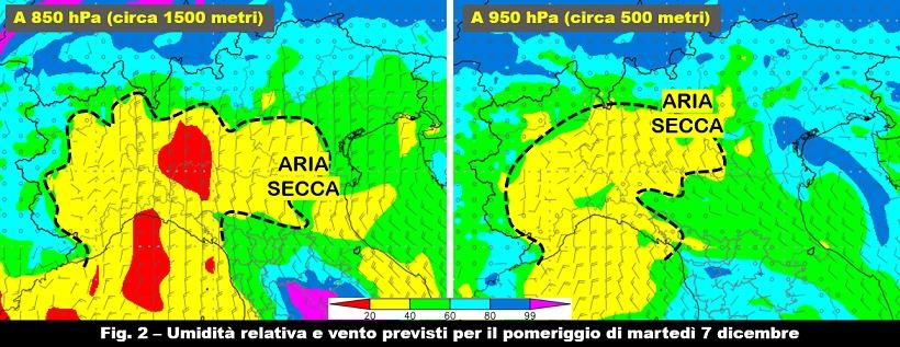 Umidità relativa e venti attesi per il 7 Dicembre 2021