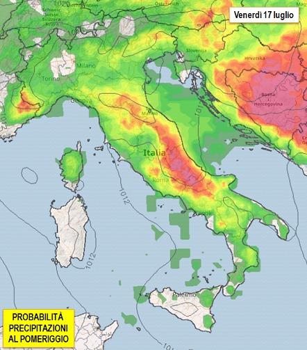 Probabilità di piogge 17 Luglio 2020 pomeriggio