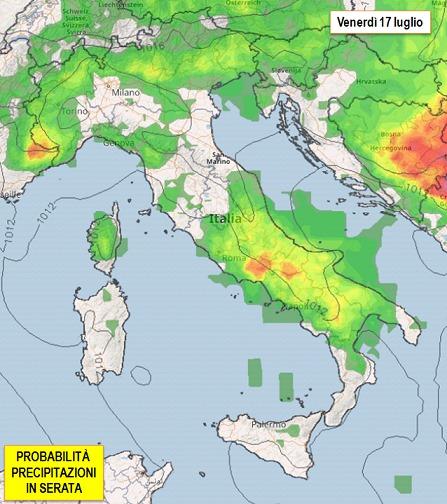 Probabilità di piogge 17 Luglio 2020 sera