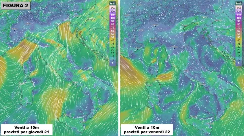 Mappe venti per il 21 e 22 Ottobre 2021