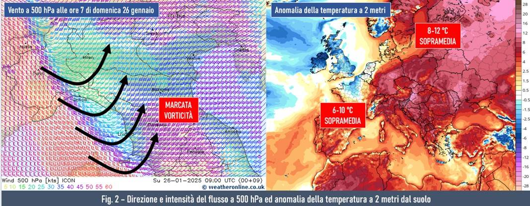 Venti e temperature il 26 gennaio 2025