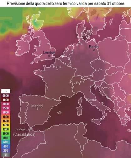 La previsione meteo dello zero termico per il 31 ottobre 2020