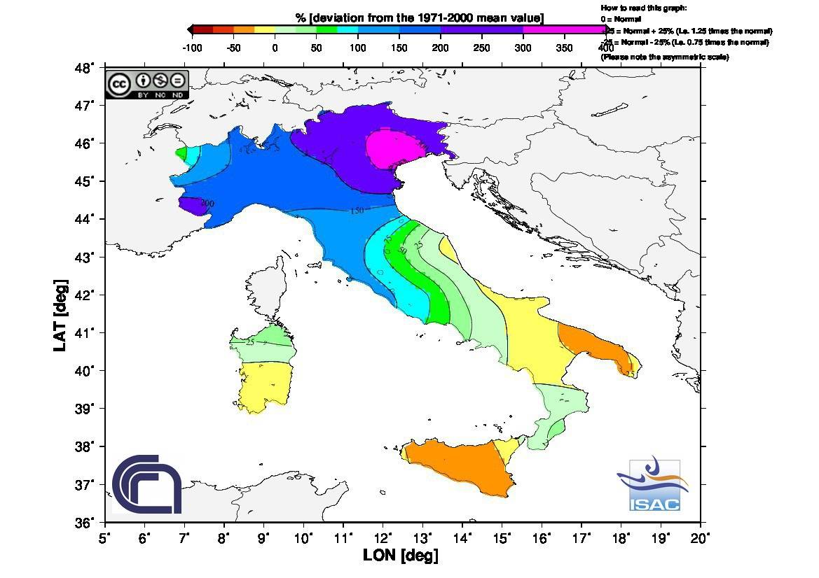 Anomalie precipitazioni Gennaio 2014