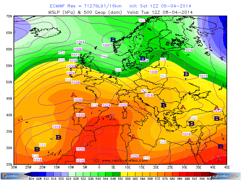 Mappa Ecmwf prevista per l'8 Aprile 2014