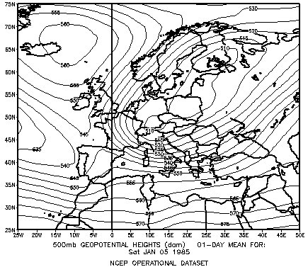 Geopotenziali il 5 Gennaio 1985