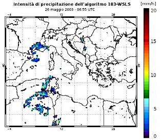 Intensità delle piogge il 26 Maggio 2003