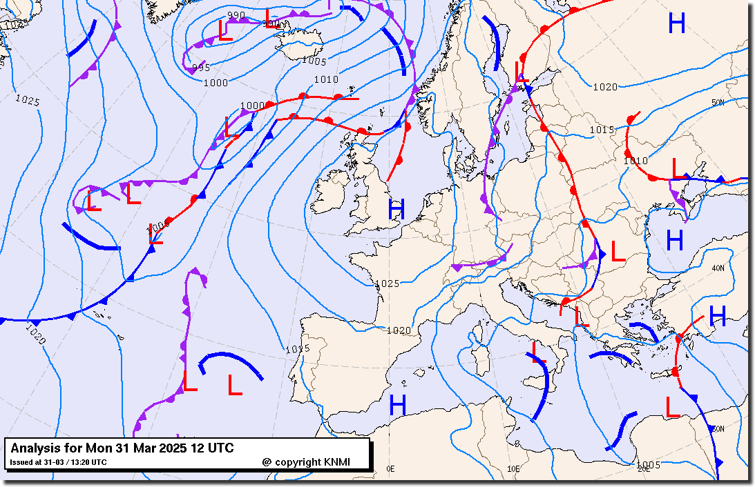 Mappa di analisi con isobare e fronti