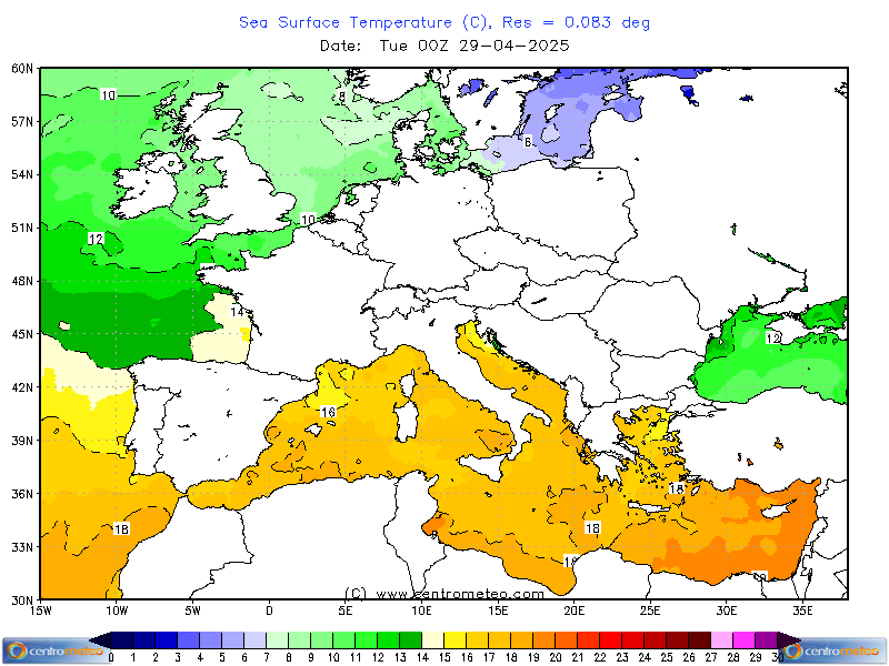 Temperatura della superficie del mare, circa 8km di risoluzione