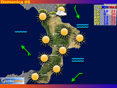 Previsioni del Tempo regione Calabria, giorno 3