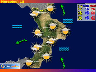 Previsioni del Tempo regione Calabria, giorno 6