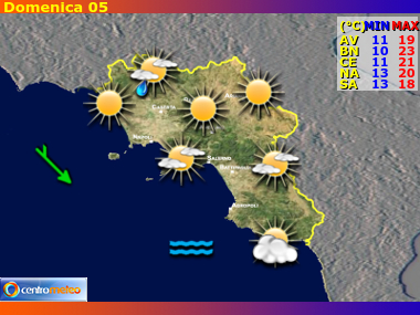 Previsioni del Tempo regione Campania, giorno 1