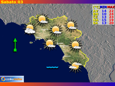 Previsioni del Tempo regione Campania, giorno 2