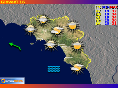 Previsioni del Tempo regione Campania, giorno 8