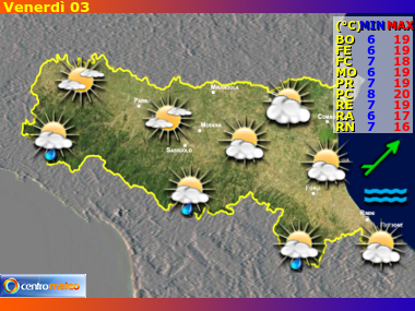 Previsioni del Tempo regione Emilia Romagna, giorno 1