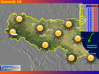 Previsioni del Tempo regione Emilia Romagna, giorno 2