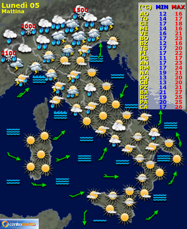 Previsioni meteo Lunedì mattina