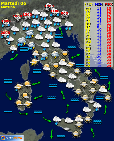 Previsioni meteo Martedì mattina