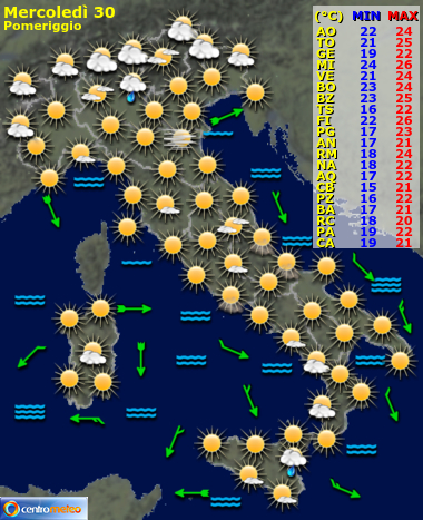 Previsioni meteo Mercoledì pomeriggio