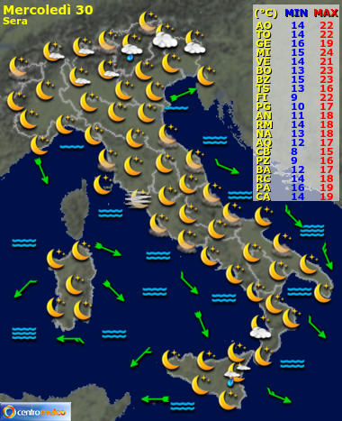 Previsioni meteo oggi sera