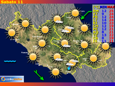 Previsioni del Tempo regione Lazio, Abruzzo e Molise, giorno 1