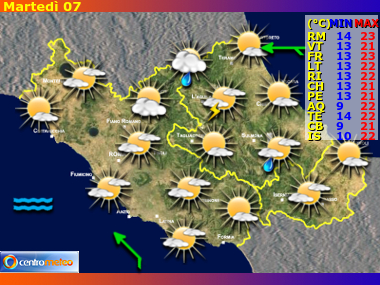 Previsioni del Tempo regione Lazio, Abruzzo e Molise, giorno 2