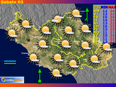 Previsioni del Tempo regione Lazio, Abruzzo e Molise, giorno 2