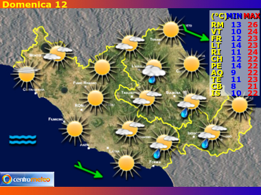 Previsioni del Tempo regione Lazio, Abruzzo e Molise, giorno 3