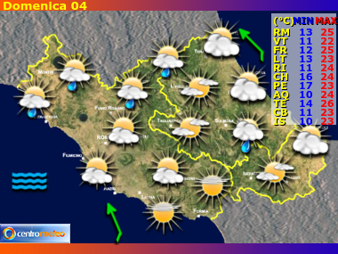 Previsioni del Tempo regione Lazio, Abruzzo e Molise, giorno 3