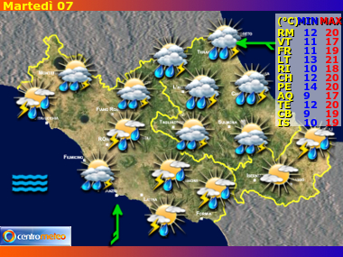 Previsioni del Tempo regione Lazio, Abruzzo e Molise, giorno 4
