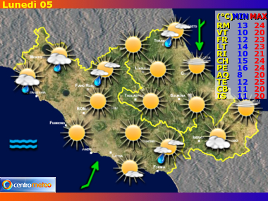 Previsioni del Tempo regione Lazio, Abruzzo e Molise, giorno 4