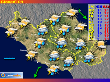 Previsioni del Tempo regione Lazio, Abruzzo e Molise, giorno 7
