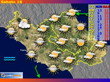 Previsioni del Tempo regione Lazio, Abruzzo e Molise, giorno 8