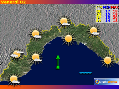 Previsioni del Tempo regione Liguria, giorno 1