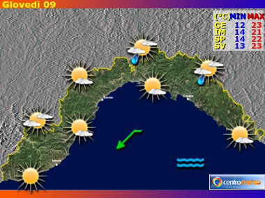 Previsioni del Tempo regione Liguria, giorno 3