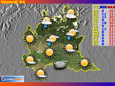 Previsioni del Tempo regione Lombardia, giorno 0