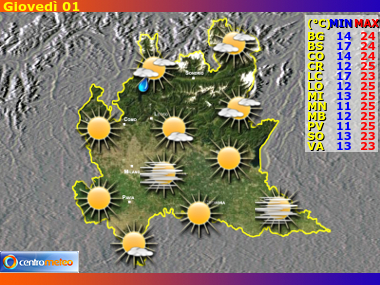 Previsioni del Tempo regione Lombardia, giorno 1