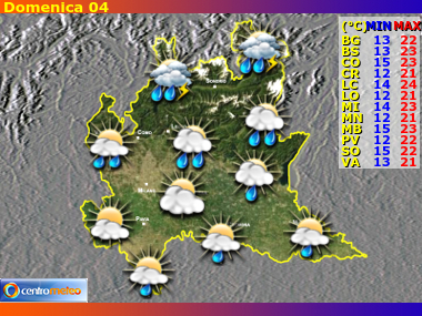 Previsioni del Tempo regione Lombardia, giorno 3