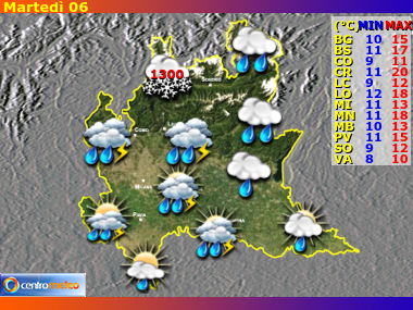 Previsioni del Tempo regione Lombardia, giorno 5