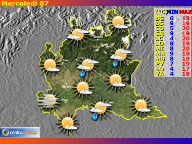 Previsioni del Tempo regione Lombardia, giorno 6