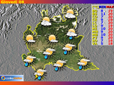 Previsioni del Tempo regione Lombardia, giorno 7