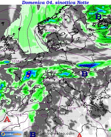 Mappa precipitazioni Domenica notte