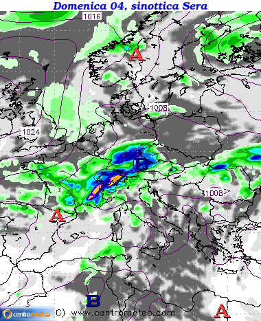 Mappa precipitazioni Domenica sera