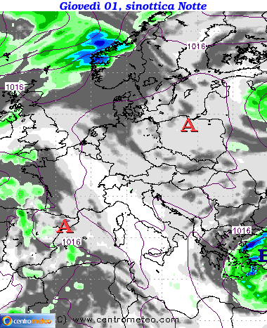 Mappa precipitazioni Giovedì notte