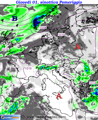 Mappa precipitazioni Giovedì pomeriggio