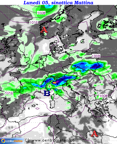 Mappa precipitazioni Lunedì mattina