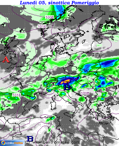 Mappa precipitazioni Lunedì pomeriggio