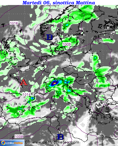 Mappa precipitazioni Martedì mattina