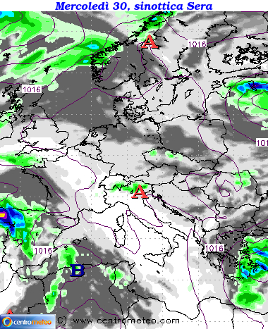 Mappa precipitazioni Mercoledì sera